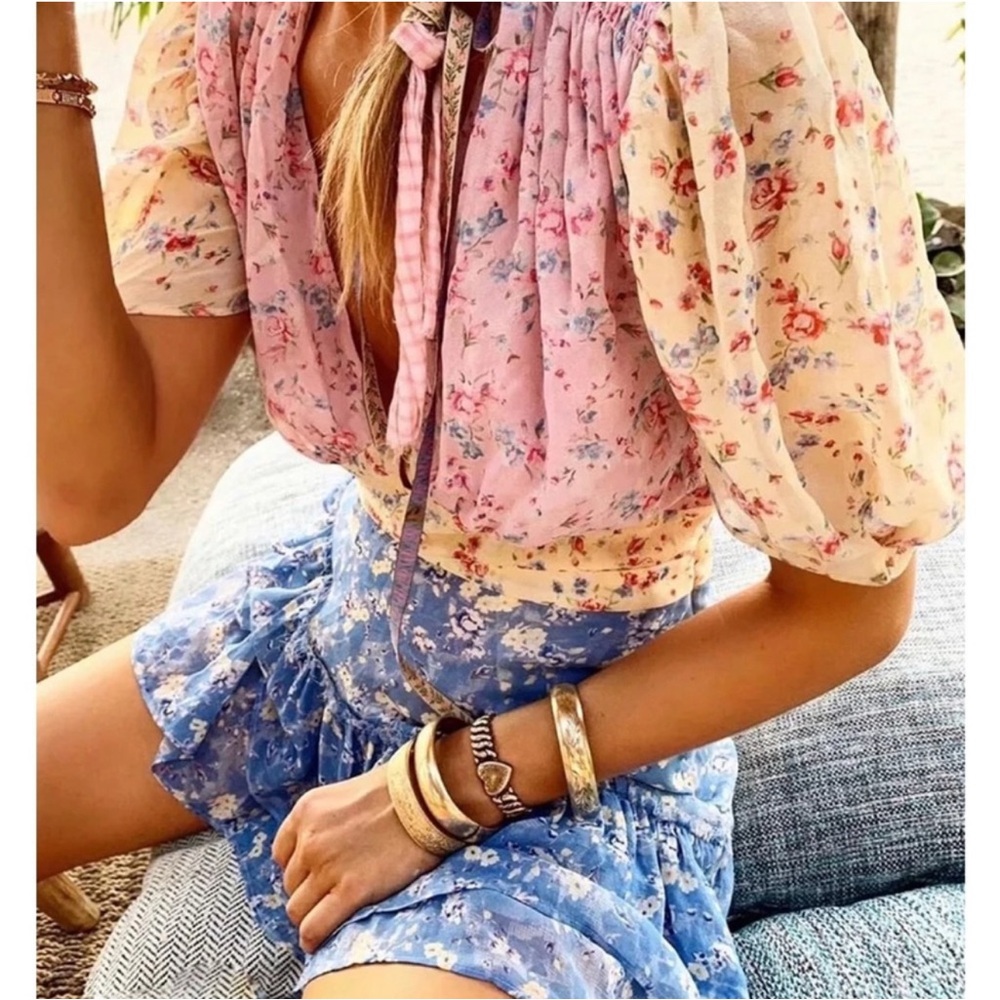 Stellah Floral Puff Sleeve dress - Pink and Cream